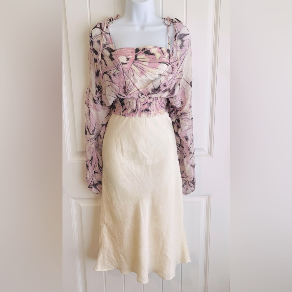 Chelsea & Violet Pink Floral Crop Top with Cream Midi Skirt